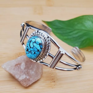 Lovely Turquoise Bracelet Cuff | Big Silver Concho Blue Turquoise Cuff Bracelet | Sterling Silver Blue Stone Bracelet | Southwestern Jewelry