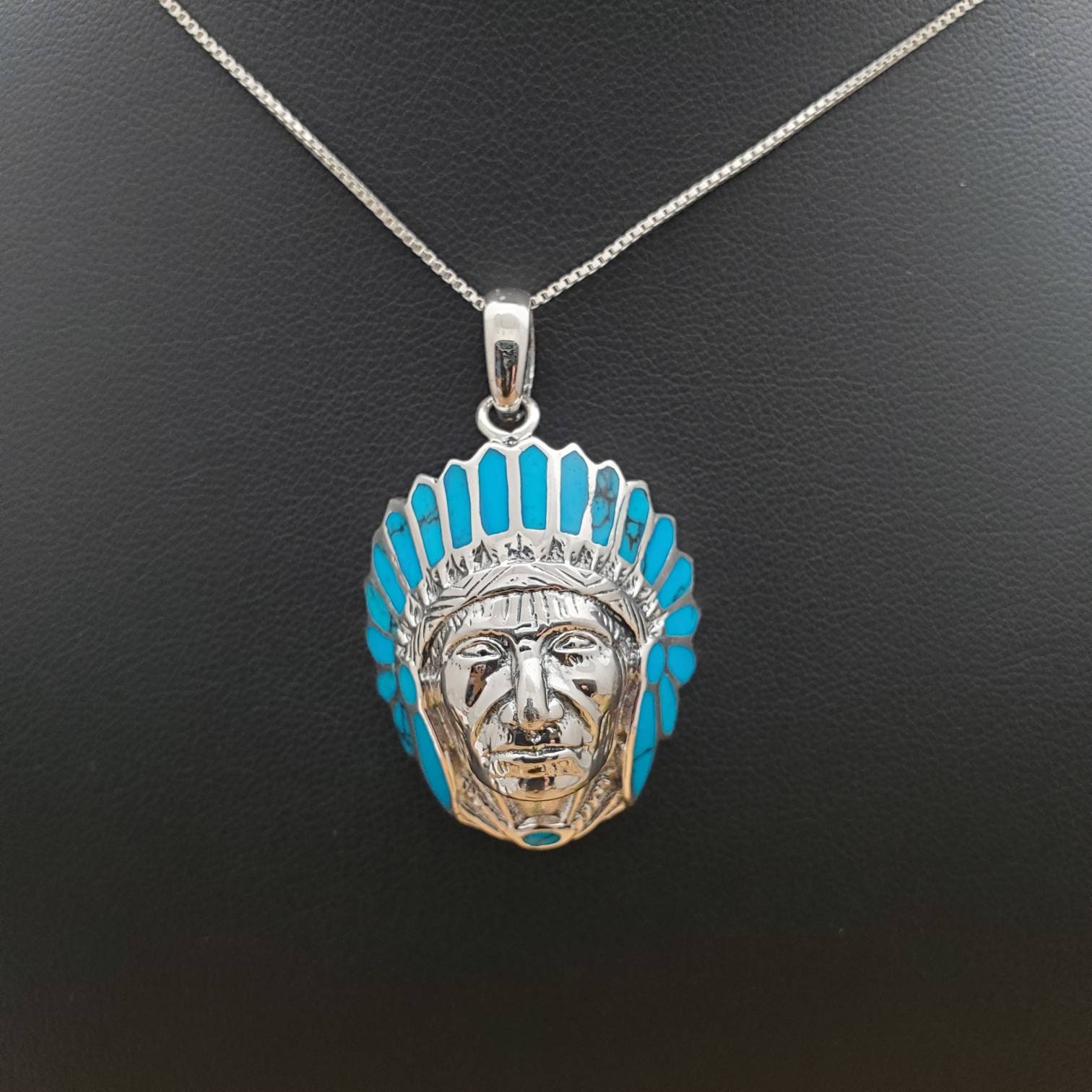 Native American Indian Chief Necklace Pendant With Silver | Etsy