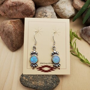 925ForHer Blue Opal Dangle Earrings | Small Blue Opal Earrings | Sterling Silver Dangle Earrings | Small Southwest Earrings Made in USA