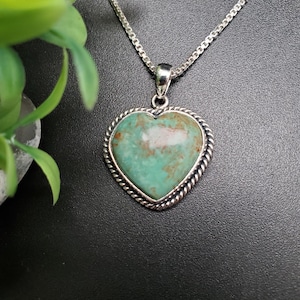 SFH #165 | Lovely Heart Turquoise Necklace Pendant Options Silver Chain | Sterling Silver Turquoise Pendant | Heart Shape Pendant For Her