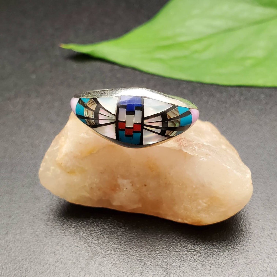 Inlay Ring #458 | Lovely Multicolor Inlay Southwest Ring | Sterling ...