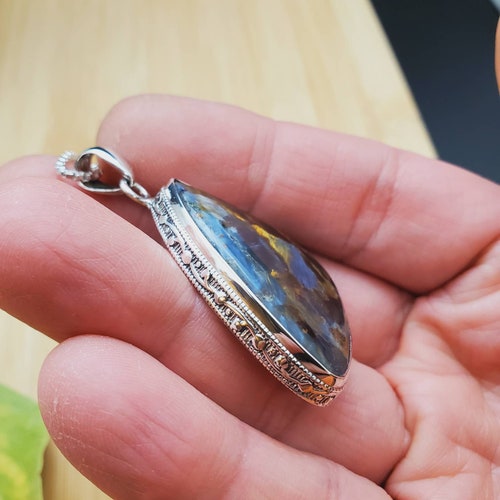 Beautiful #28 Big Pietersite Necklace Pendant With Silver Chain Necklace | shops Silver Healing Gemstone Pendant | Pietersite Necklace Pendant
