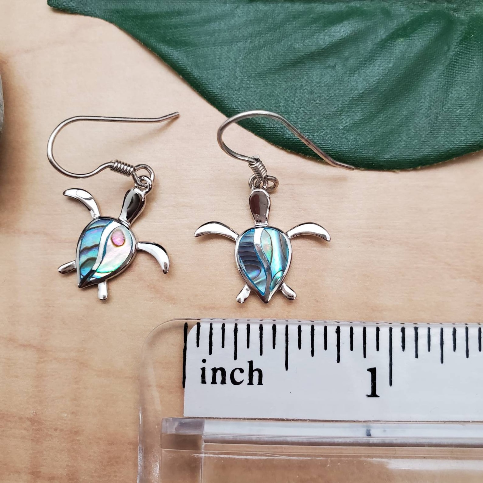 Turtle Shell Inlay EMV #73 Dainty Abalone Inlay Sea Turtle Dangle Earrings | Sterling ...