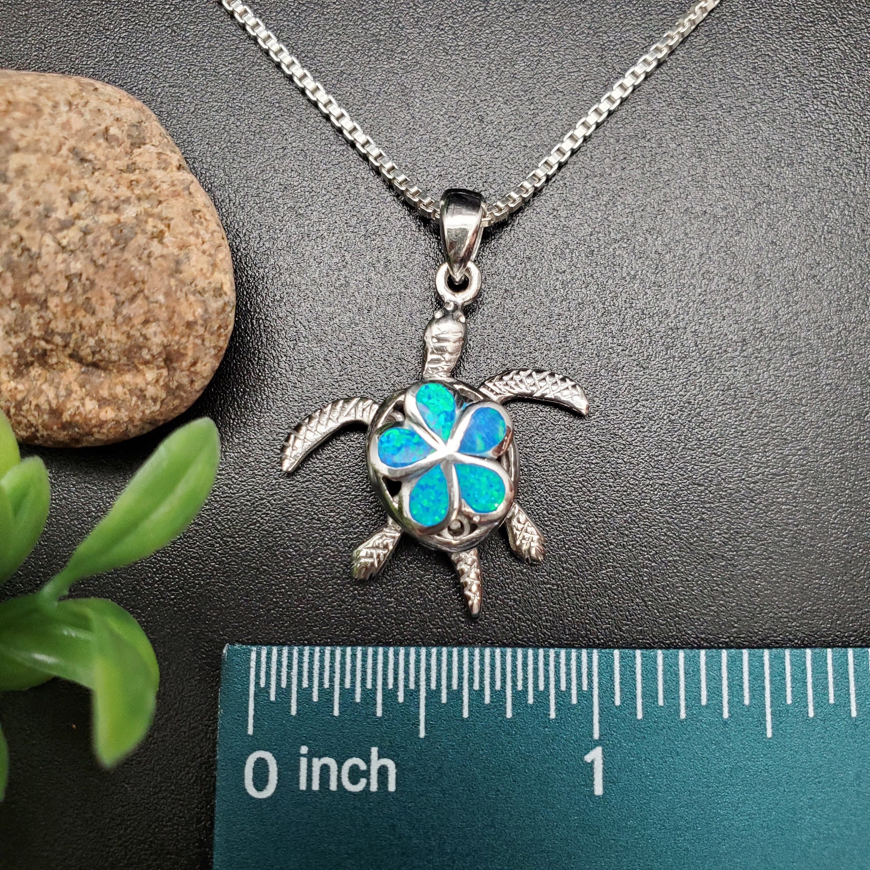 Sea Turtle Inlay TULU #92 | Big Blue Opal Inlay Sea Turtle Necklace Pendant With Silver ...