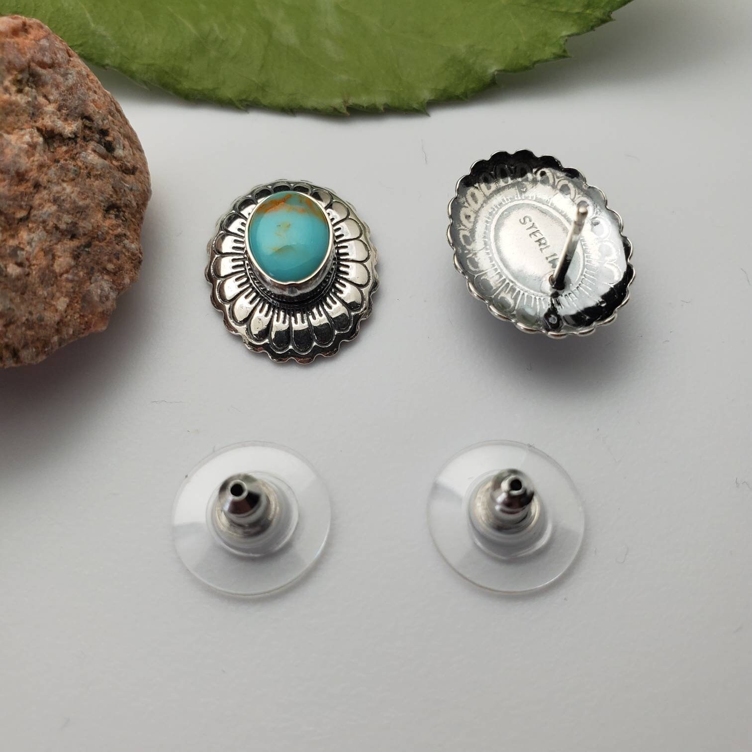 925ForHer Kingman Turquoise Post Earrings Silver Concho Post | Etsy