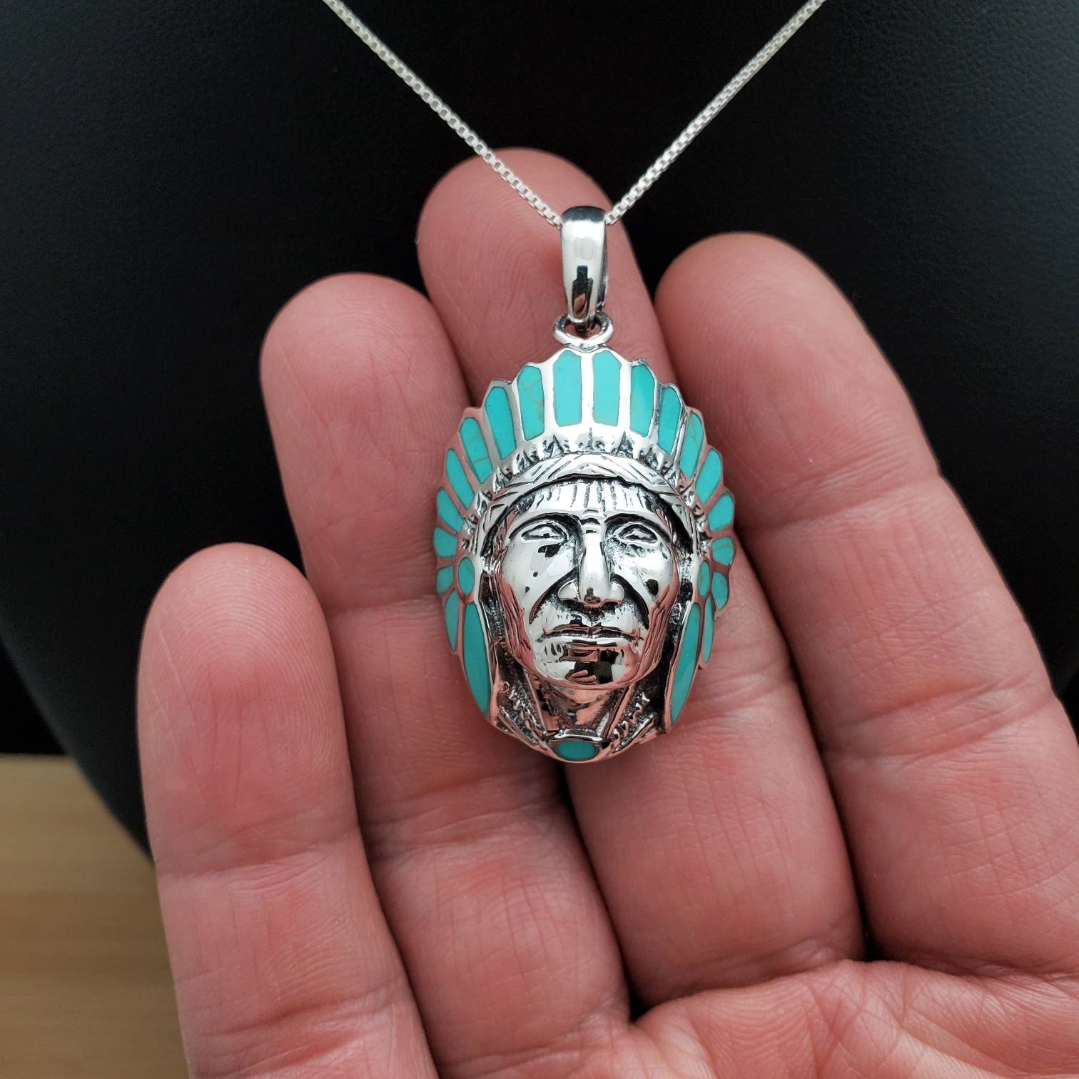 Native American Indian Chief Head Necklace Pendant With Silver - Etsy