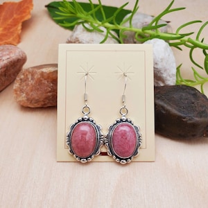 925ForHer Big Rhodochrosite Dangle Boucles d’oreilles | Délicates Boucles d’oreilles rose rhodrochrosite | Boucles d’oreilles Sud-Ouest en argent sterling Bijoux Sud-Ouest