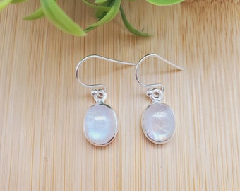 SVE#101 | Dainty Rainbow Moonstone Dangle Earrings | Sterling Silver Moonstone Earrings | Lovely Silver Earrings | Healing Moonstone Jewelry