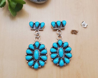 Cluster Turquoise Earrings | Blue Turquoise Earring Posts | Sterling Silver Turquoise Earrings | Turquoise Southwest Earrings | Gift For Her