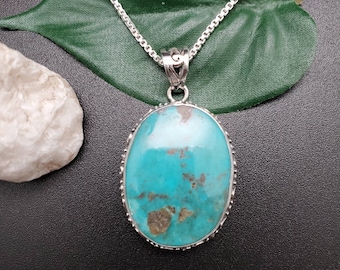 SC#12 Colgante grande de turquesa con cadena de plata / Colgante de turquesa de plata de ley / Joyería de turquesa / Regalo de colgante de plata para ella