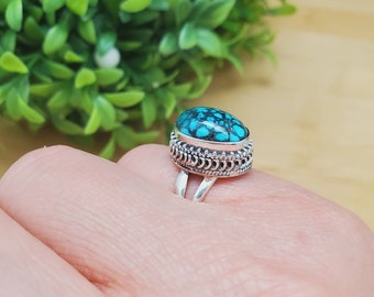 PLNT#245 | Big Turquoise Ring Size 8 US | Sterling Silver Turquoise Ring | Handmade Turquoise Ring For Her | Southwestern Jewelry | Everyday