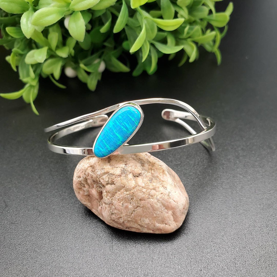 CONC#07 Dainty Fire Opal Cuff Bracelet Sterling Silver Opal