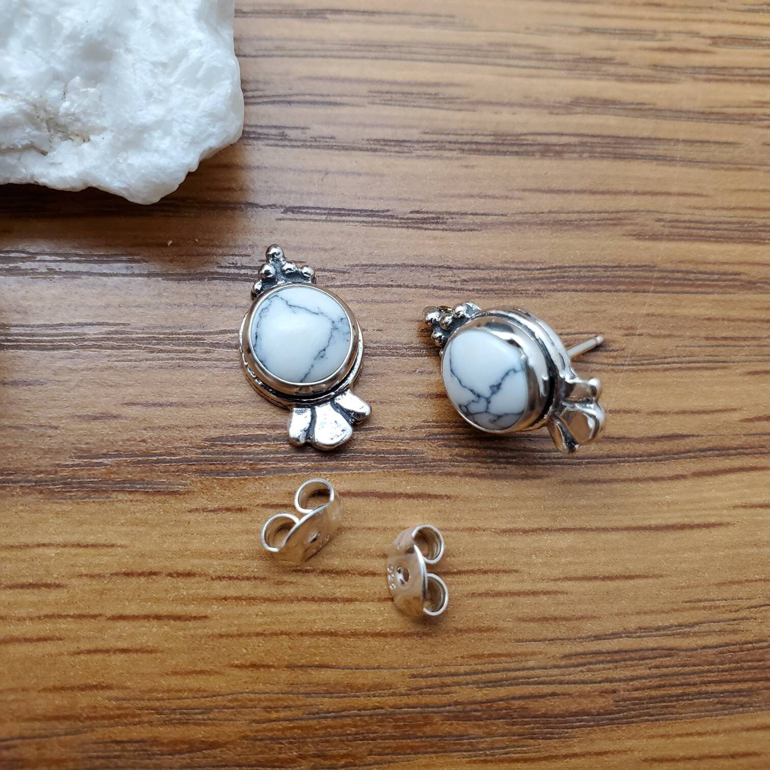 925forher Small White Buffalo Turquoise Stud Earrings White Etsy