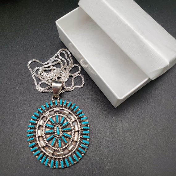 petit turquoise付き silver chain necklace 925forher Large Zuni Petit Point Turquoise Necklace Pendant