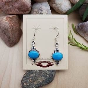925ForHer Blue Turquoise Dangle Earrings | Sterling Silver Sleeping Beauty Turquoise Earrings | Turquoise Southwest Jewelry | Made in USA