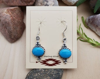 925ForHer Blue Turquoise Dangle Earrings | Sterling Silver Sleeping Beauty Turquoise Earrings | Turquoise Southwest Jewelry | Made in USA