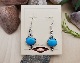 925forher Blue Turquoise Dangle Earrings Sterling Silver