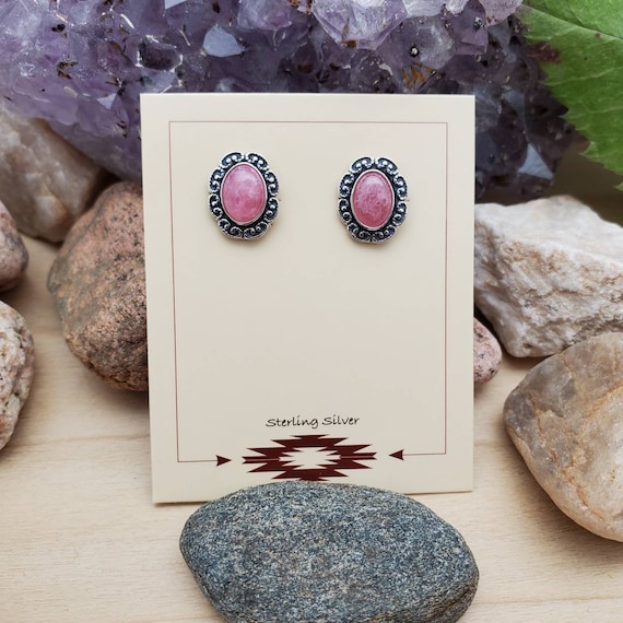 Buy 925forher Small Pink Rhodochrosite Studs Sterling Silver Post