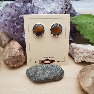 925ForHer Tigereye Post Earrings | Tigereye Southwestern Earrings | Tigereye Stud Earrings | Sterling Silver Post Earrings | Made in USA