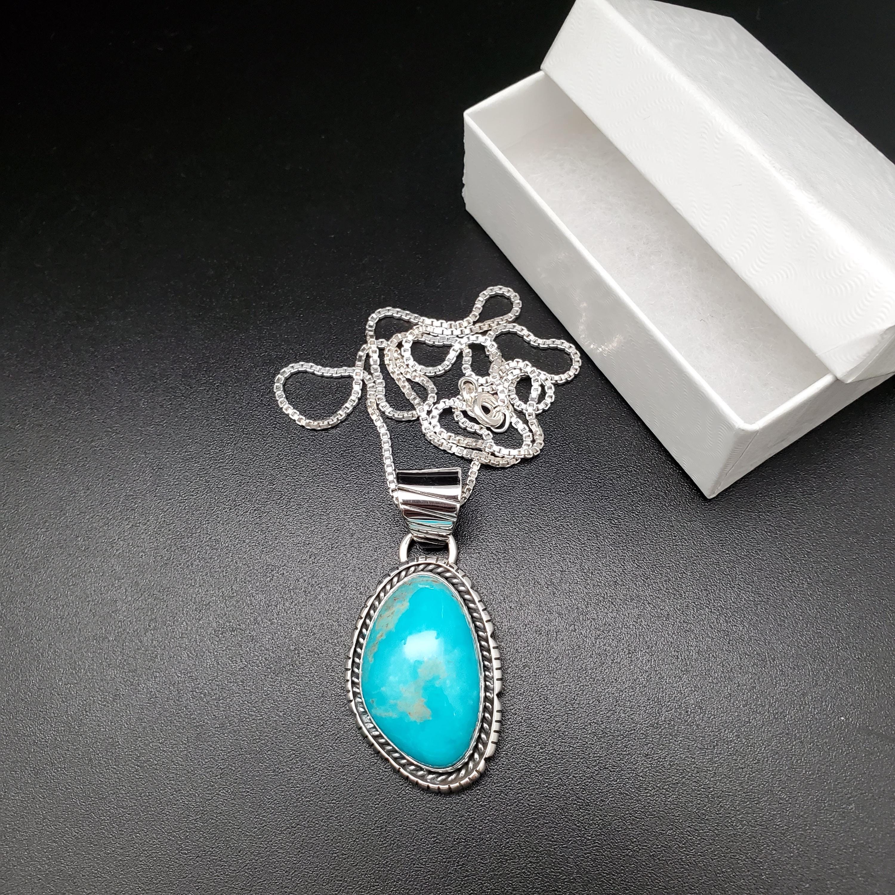 PLNT#102 | Unique Turquoise Necklace Pendant With Silver Chain 