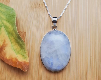 Beautiful #18 Rainbow Moonstone Necklace Pendant With Silver Chain Necklace | Healing Moonstone Pendant | Sterling Silver Moonstone Necklace