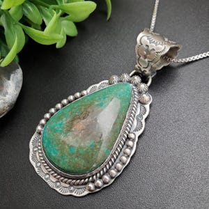 SFH #04 | Kingman Turquoise Necklace Pendant With Option of Silver Chain Necklace | Sterling Silver Turquoise Southwest Pendant Made in USA