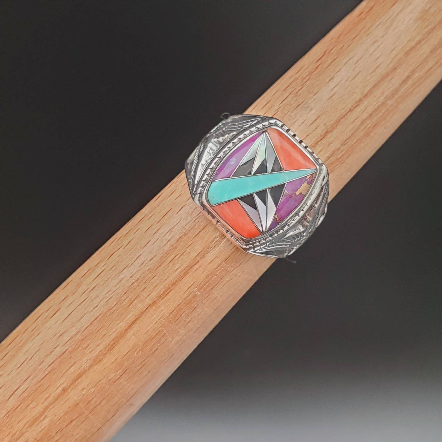 Inlay Ring #471 | Lovely Multicolor Inlay Southwest Ring | Sterling ...