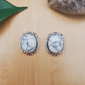 925ForHer / White Buffalo Turquoise Earrings / Concho Earrings / White Turquoise Studs / Sterling Silver  Studs / Boho Stud Earrings