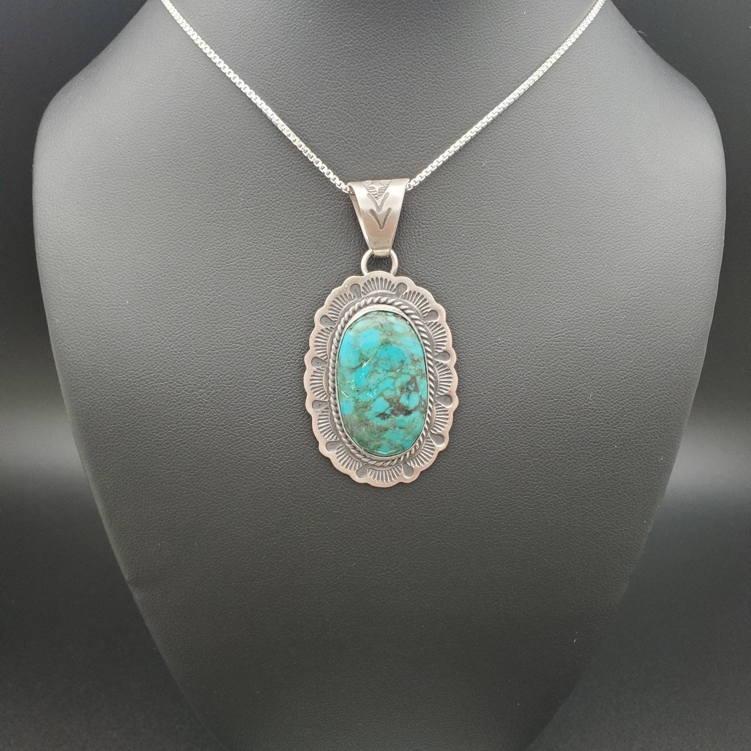 SFH #20 | Kingman Turquoise Necklace Pendant With Silver Chain Necklace ...