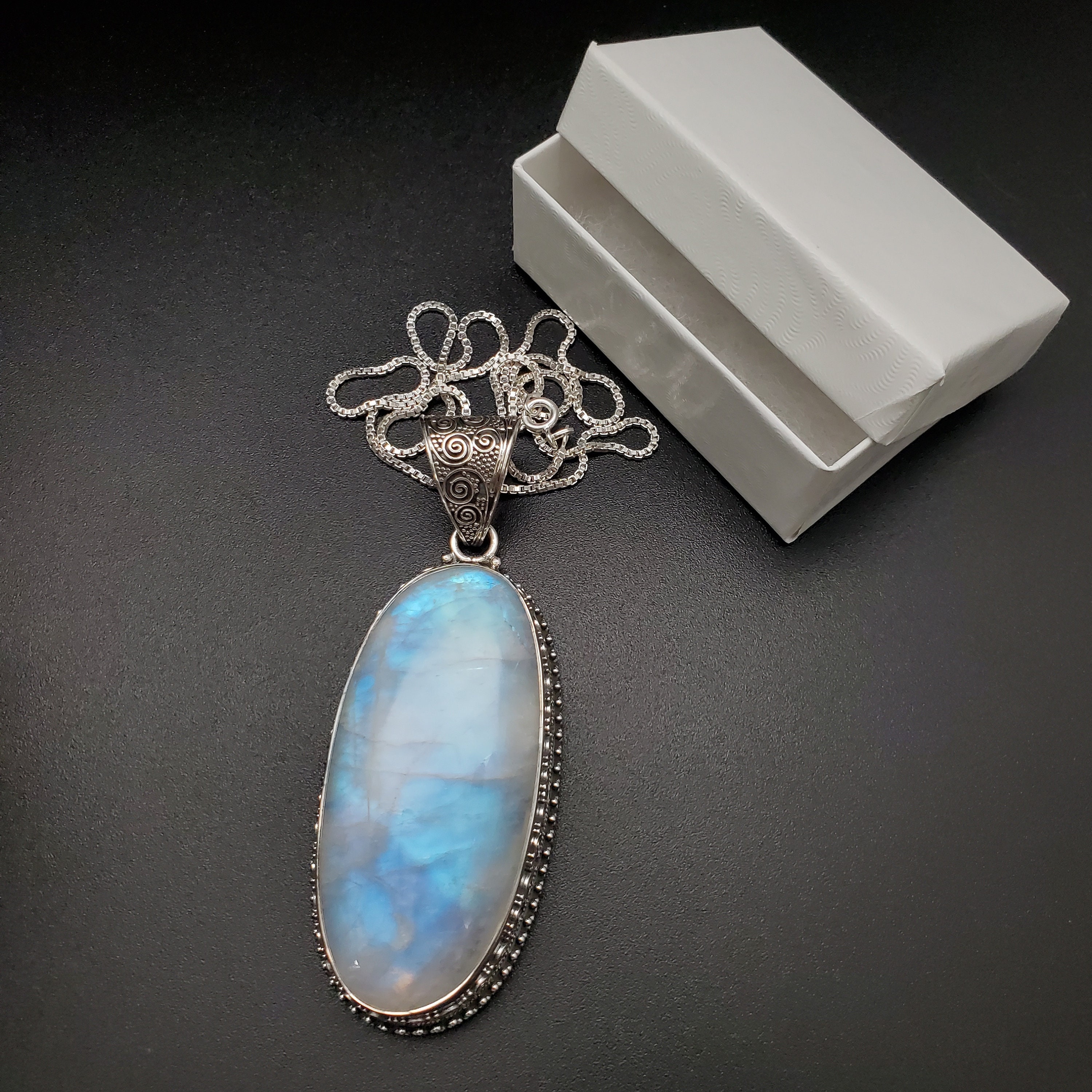 PLNT#198 | Unique Rainbow Moonstone Necklace Pendant With Silver