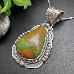 SFH #07 | Kingman Turquoise Necklace Pendant With Option of Silver Chain Necklace | Sterling Silver Turquoise Southwest Pendant Made in USA