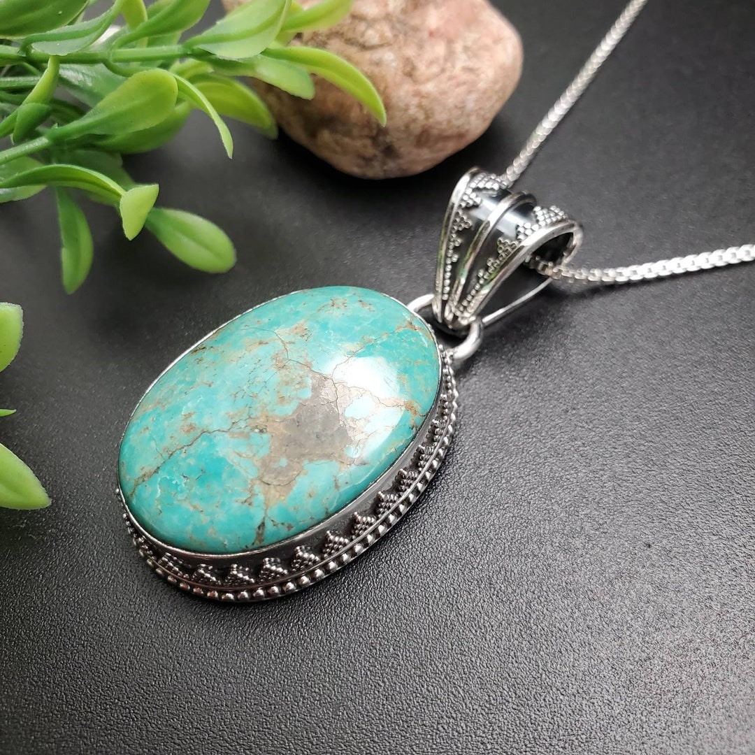 PLNT#147 | Unique Turquoise Necklace Pendant With Silver Chain Necklace ...