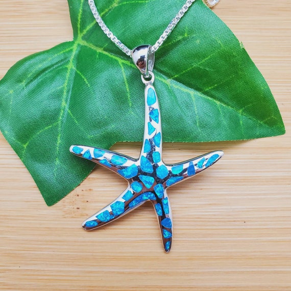 Sterling Silver Blue Opal Inlay Starfish Pendant Sterling Silver Blue Opal Inlay Starfish Pendant