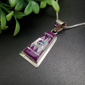 SFH #317 | Unique Multicolor Inlay Pendant Option With A Silver Box Chain | Sterling Silver Colorful Southwestern Inlay Pendant Necklace
