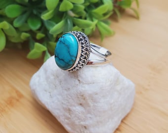 PLNT#226 | Big Turquoise Ring Size 8 | Sterling Silver Turquoise Ring | Handmade Turquoise Ring For Her | Southwestern Jewelry | Everyday