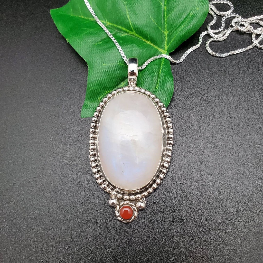 ネックレス・ペンダント Rainbow Moonstone x Star Ruby Necklace Big Rainbow Moonstone Necklace Pendant With Silver Box Chain