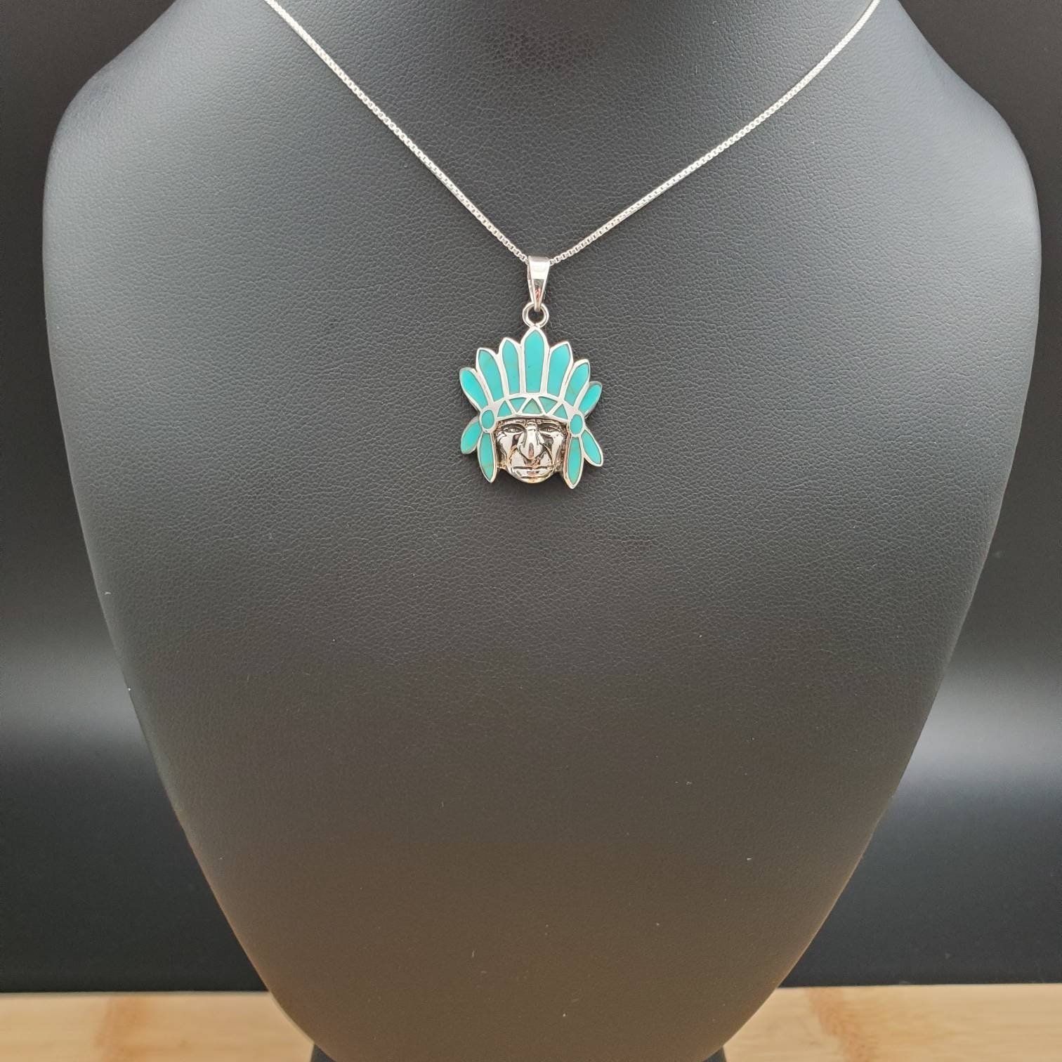 Native American Indian Chief Head Necklace Pendant With Silver - Etsy