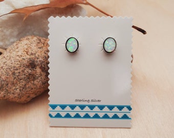 925ForHer White Opal Post Earrings | Opal Stud Earrings | White Opal Studs | Sterling Silver White Opal Earrings | Silver Posts Made in USA