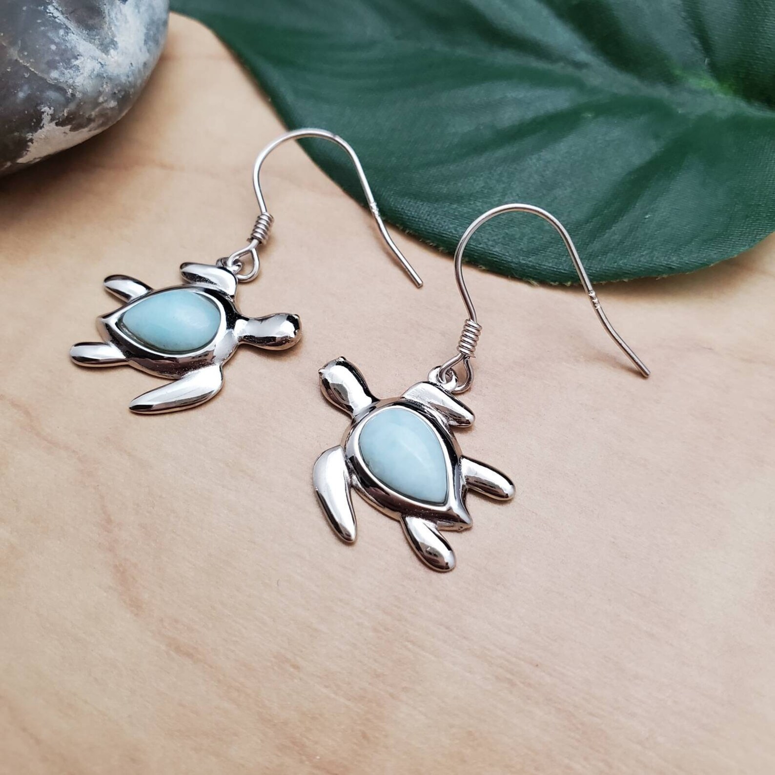 Sea Turtle Inlay EMV #72 Dainty Larimar Inlay Sea Turtle Dangle Earrings | Sterling ...