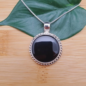 925ForHer Dainty Black Necklace Pendant With Silver Chain Necklace 18&quot; | Sterling Silver Black Onyx Necklace Black Onyx Jewelry Made in USA