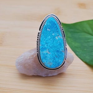 RR-14 | Sterling Silver Turquoise Ring Size 7 3/4 US | Big Turquoise Ring | Silver Ring | Blue Stone Ring | Statement Ring | Gift For Her