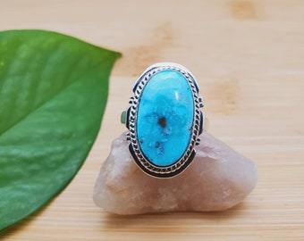 Mooie Sterling Zilver Turquoise Ring Maat 7 3/4 US | Zuidwestelijke ring | Zilveren ring | Sierlijke blauwe stenen ring | Verklaringsring | Cadeau ideeën