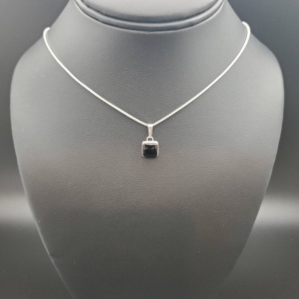 925ForHer Dainty Black Necklace Pendant With Silver Box Chain Necklace 16" | Sterling Silver Black Onyx Jewelry | Small Black Necklace Boho