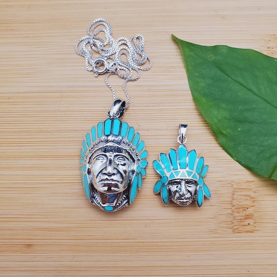 Native American Indian Chief Head Necklace Pendant With Silver - Etsy