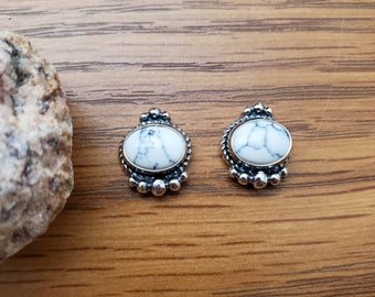 925ForHer Dainty White Buffalo Turquoise Stud Earrings | White Turquoise Post Earrings | Sterling Silver Earrings | Southwest Stud Earrings
