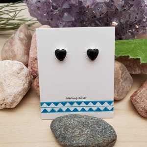 925ForHer Dainty Black Heart Post Earrings | Small Black Stud Earrings | Sterling Silver Earrings | Small Black Stud | Black Onyx Earrings