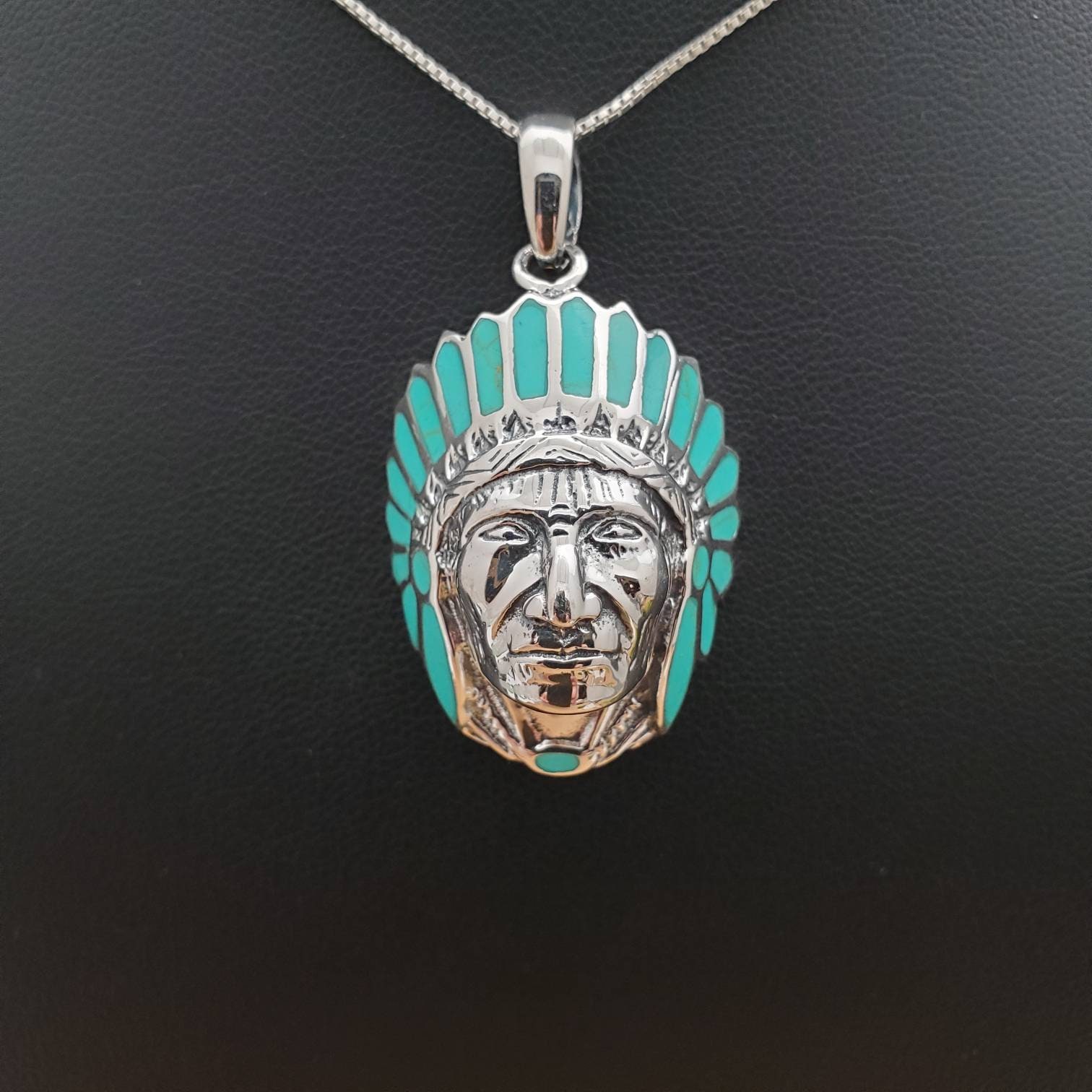 Native American Indian Chief Head Necklace Pendant With Silver - Etsy