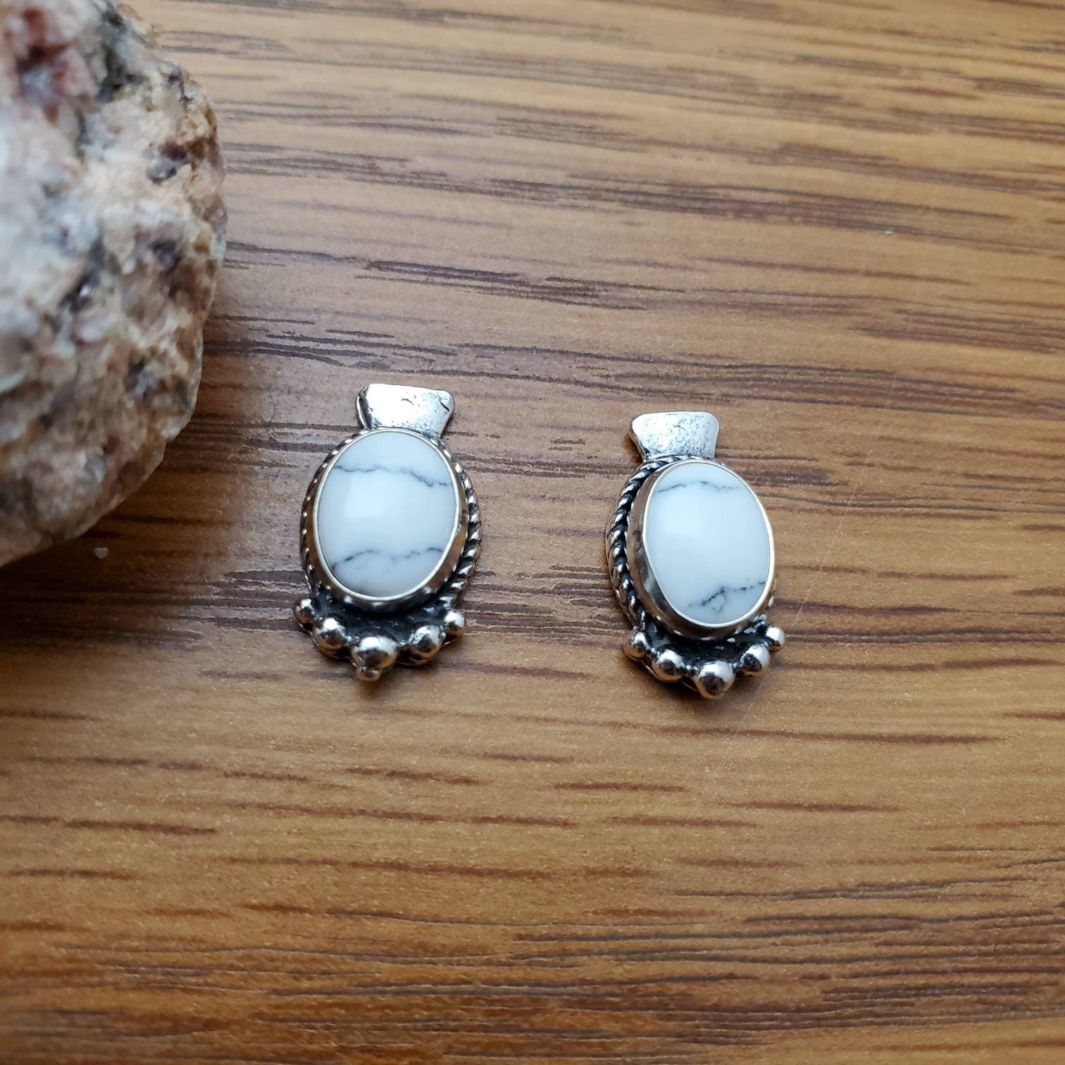 925ForHer Small White Buffalo Turquoise Stud Earrings White Etsy