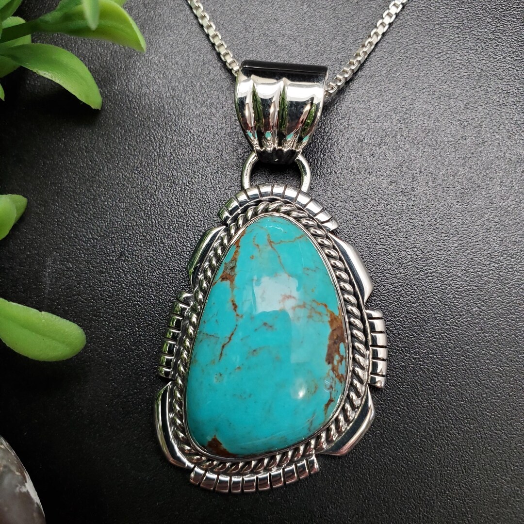 PLNT#106 | Unique Turquoise Necklace Pendant With Silver Chain Necklace ...