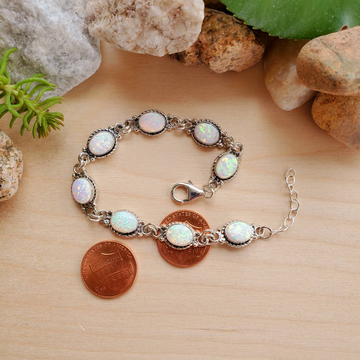 925forher White Opal Bracelet Link | Opal Link Bracelet 7.25